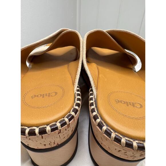 Chloe LAIA Biscotti Tan Suede Platform Slide Criss Cross Mule Sandal Heel 10 41 - Picture 2 of 7